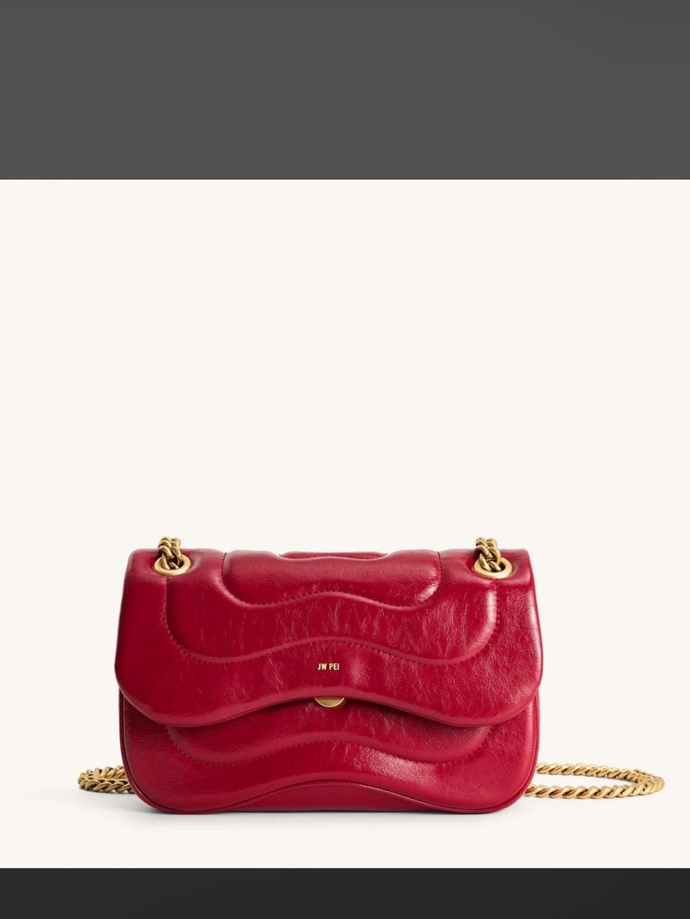 JW PEI Red Quilted Wave Crossbody with Gold Chain